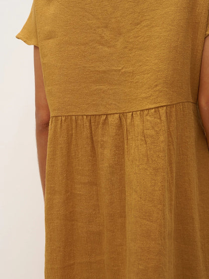 Linen Cap-Sleeve Textured Washed Midi Dress ALICE