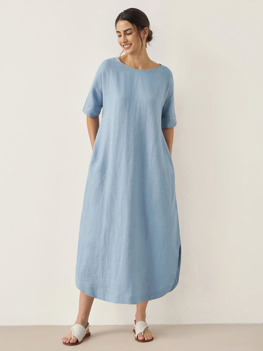 100% Linen Loose Fit Kimono Maxi Dress MADDIE