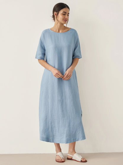 100% Linen Loose Fit Kimono Maxi Dress MADDIE