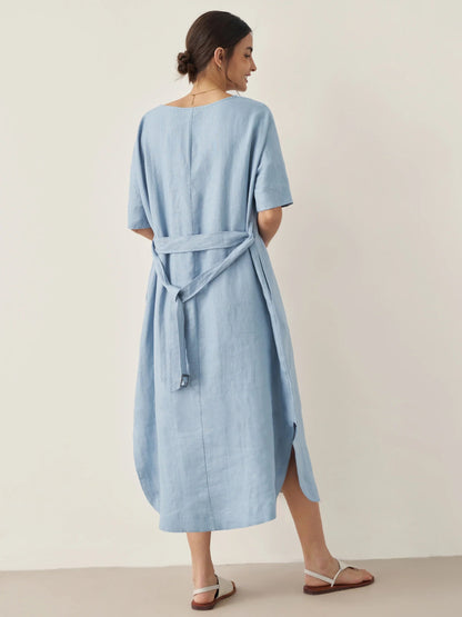 100% Linen Loose Fit Kimono Maxi Dress MADDIE