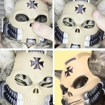 🔥Cat Helmet, Cool Gothic Pet Armor Mask for Cats & Small Dogs, Adjustable Lightweight Halloween Cosplay Costume, Sci-Fi Inspired Skull Kitty Decor Accessory for Photo Shoots