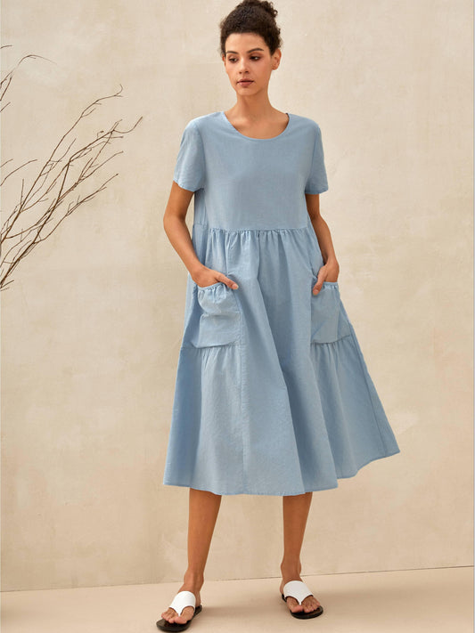 Linen Patch Pocket Loose Hem Resort Dress FRANKIE