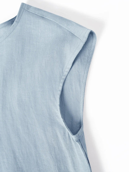 100% Linen Cap Sleeve Washed Maxi Dress JOAN