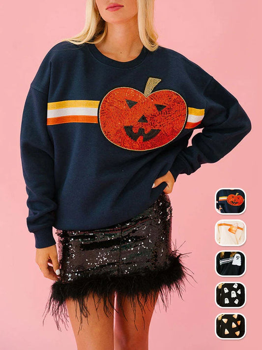 🎃Halloween Sequin Pullover Long Sleeve Sweatshirts Tops