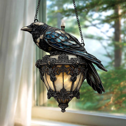 🐦‍⬛Exquisite Black Crow Lantern Decorative Suncatcher – Faux Stained Halloween Crow(3D)
