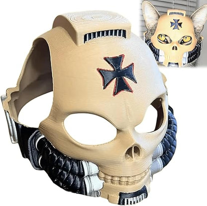 🔥Cat Helmet, Cool Gothic Pet Armor Mask for Cats & Small Dogs, Adjustable Lightweight Halloween Cosplay Costume, Sci-Fi Inspired Skull Kitty Decor Accessory for Photo Shoots