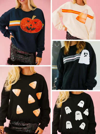 🎃Halloween Sequin Pullover Long Sleeve Sweatshirts Tops