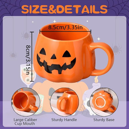 👻Halloween Mugs Set - Black Pumpkin & White Ghost Ceramic Coffee Cups 🎃