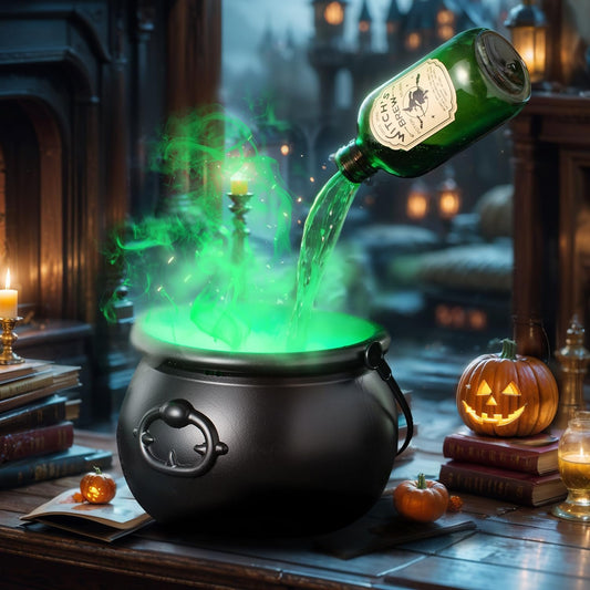 🔥Halloween Decorations Indoor Witches Cauldron with Magic Floating Potion Bottles & Fog Maker