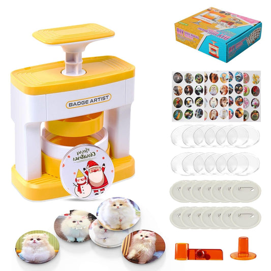 Pin Badge Maker Machine with 48Pcs Badge and 48 Circle Cutters and Picture, Ideal DIY Kit