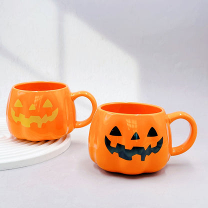 👻Halloween Mugs Set - Black Pumpkin & White Ghost Ceramic Coffee Cups 🎃