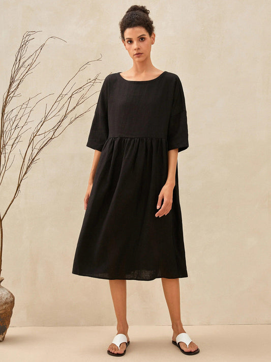 100% Linen A-Line Midi Dress VALENCIA