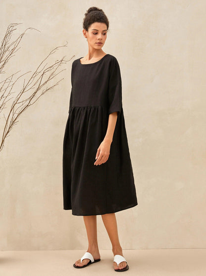 100% Linen A-Line Midi Dress VALENCIA