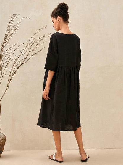 100% Linen A-Line Midi Dress VALENCIA