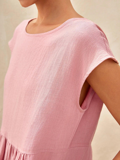 100% Linen Cap Sleeve Washed Maxi Dress JOAN