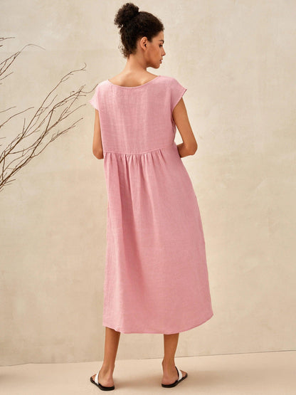 100% Linen Cap Sleeve Washed Maxi Dress JOAN